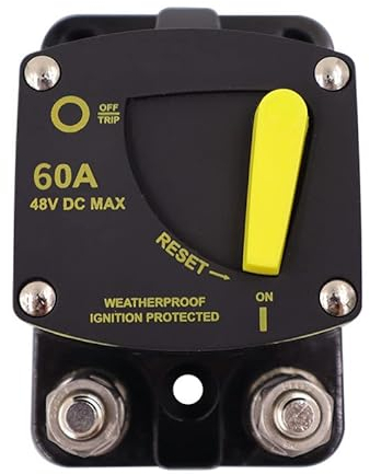 Schutzschalter 50-300A Kfz Sicherung Leistungsschutzschalte,Manuelle Reset Sicherung,12-48V DC Automatische Sicherung Schalter für Motor Auto Marine Boat Bike Stereo Audio (60A)