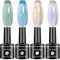 Senvenski Pearl Jelly Gel Nail Polish Kit - Translucent Colors with Milky Sheer Pearl Finish Glass Green Blue Pink Purple Glitter | Vegan UV/LED Nail Art Kit Gift for Women Manicure Salon DIY(CS017)