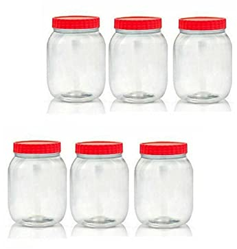 6 x 750ml Round clear Plastic Storage Jar with screw top lids, airtight BPA free food storage containers for kitchen, Hardware Storage, canisters