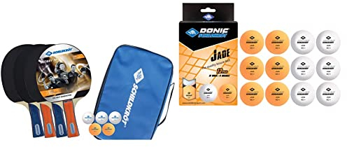Schildkröt Tischtennis-Set Hobby, für 4 Spieler (4 Schläger, 5 Bälle, in Tragetasche, Gute Freizeitqualität) 788603 & 618045 Unisex – Erwachsene Donic Tischtennisball Jade, Poly 40+ Qualität, 12 STK.