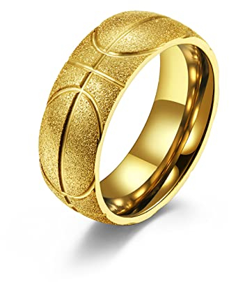 MeiLiSis Schmuckringe Für Unisex – Gravierter Basketball-Mattring, Europäischer Und Amerikanischer Hiphop-Vintage-Personalisierter Schmuck, Mode-Accessoires, Golden, 7