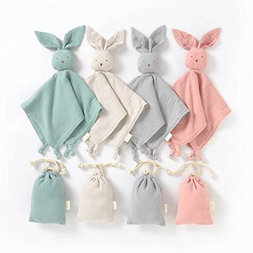 Blumie Bunny Comforter Blanket for Baby, 100% Organic Cotton Muslin, Cuddly for boys, girls and infants. (Dusty Pink)