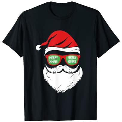 Weihnachtsmann Bart Mütze Sonnenbrille Bart T-Shirt