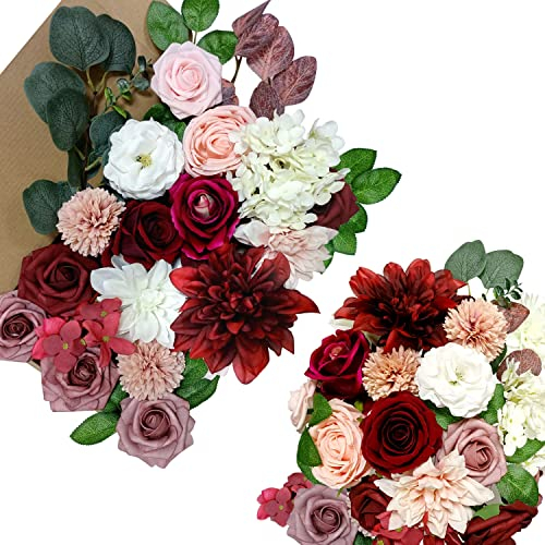 OrgMemory Fiori Artificiali, Fiori Rosa Antico, Rose Finte Schiuma, Fiori per Decorazioni, Fiori Finti per Matrimonio (Dusty Rosa Borgogna)
