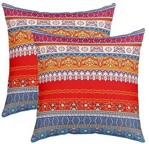 Bohemian Floral Kopfkissenbezüge 60x60 - Hippie Boho Chic für Mädchen Frauen - Bunte Indianische Ureinwohnerstämme Kissenbezug - Western Rustic Dekorative Soft Bedroom Decor