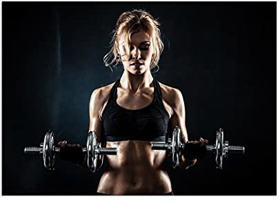 REYTOL Mädchen Dumbbell Workouts Poster Fitness Sport inspirierende Leinwand Wand Bilder Sexy Mädchen Dumbbell Fitness Übungsmalerei Fitnessstudio Home Dekor （Kein Rahmen）