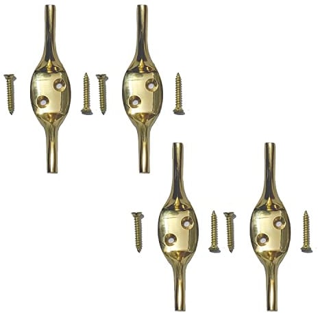 SISI UK Brass 3-Inch Cleat Hook 4pcs Blind Cord Hook Heavy Duty Metal Trailer Rope Tiebacks