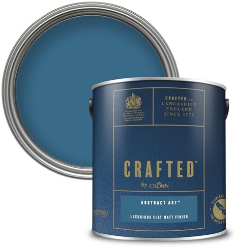Crown CRAFTED Abstract Art Matt Emulsion Rich Dark Blue Paint 2.5L | Rich Dark Blue velvety flat matt finish for interior walls, ceilings & wood. Soft to touch, hides imperfections, low VOC