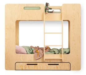 SMARTWOOD Kinderbett Mimi DP - Leiter Rechts Etagenbett 80x180 mit Lattenrost und Rausfallschutz - Kinderbett mit schubladen - Montessori Bett mit Rausfallschutz und Lattenrost - Naturalholz 80x180cm
