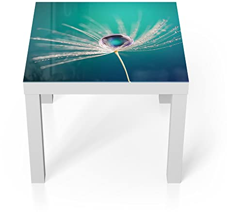 DEQORI Glastisch | weiß klein 55x55 cm | Motiv Inszenierte Wasserperle | ausgefallener Beistelltisch aus Glas | Hochglanz Couchtisch fürs Wohnzimmer | moderner Couch Tisch mit Design