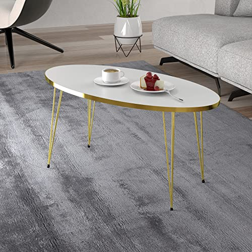 [en.casa] Couchtisch Skævinge Beistelltisch 43 x 90 x 50 cm Kaffeetisch aus Spanplatte und Metall Sofatisch für Wohnzimmer Schlafzimmer Weiß/Gold