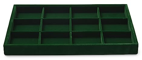 Oirlv Vintage Verde Terciopelo Joyería 12 Grids Bandeja de Joyería,Joyero Almacenamiento de joyas Bandeja organizadora