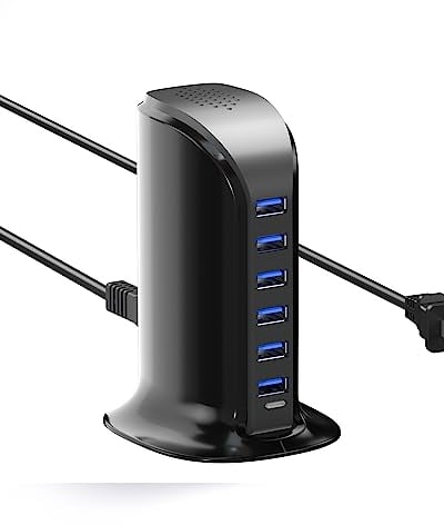 POANES USB Ladegerät Mehrfach,USB Ladestation Mehrere Geräte Netzteil 6 Port für iPhone,Samsung Galaxy,LG,Huawei etc (Schwarz 25W-6 Port)