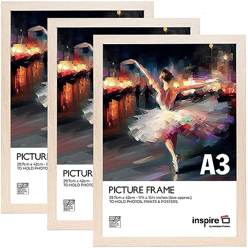 Inspire By Hampton OSLO IBHOSLA3NG-PK3 Bilderrahmen, A3 (30 x 42 cm), Naturholz-Effekt, Plexiglas (kein Glas), 3 Stück