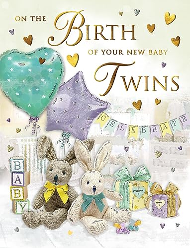 Regal Publishing Karte zur Geburt der Zwillinge, Hasen, 20,3 x 15,2 cm