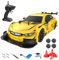 Goolsky Voiture Télécommandée Drift, 40KM/H Voiture de Dérive 1/16 2.4GHz 4WD Pneus Remplaçables 4 Roues Motrices Voiture de Course 7.4V 600mAh Batterie Cadeau pour Enfant Adulte Jaune