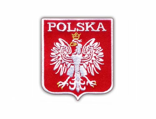 Polnisches Wappen – Polen – Standard – Polska – Weiß VeIcro/Klettverschluss Rückseite – gestickter Aufnäher/Abzeichen/Emblem