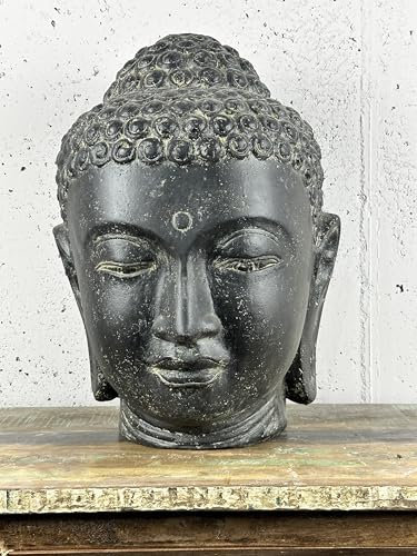Bali Möbel Buddha Kopf Steinfigur - Höhe 30cm, handgefertigte Stein Skulptur, für Innen & Außen, ideal als Garten Statue & Garten Deko, Frost- & wetterfest, Maße (BxTxH) 19x20x30cm