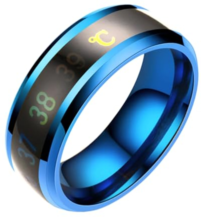 Bodhi2000 Anello di visualizzazione della temperatura in acciaio al titanio anello di rilevamento intelligente della temperatura per uomini donne anello unico della temperatura corporea blu US 10, US