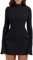 YMDUCH Women's Long Sleeve Mock Turtle Neck Bodycon Mini Tank Short Party Dress, Black, M