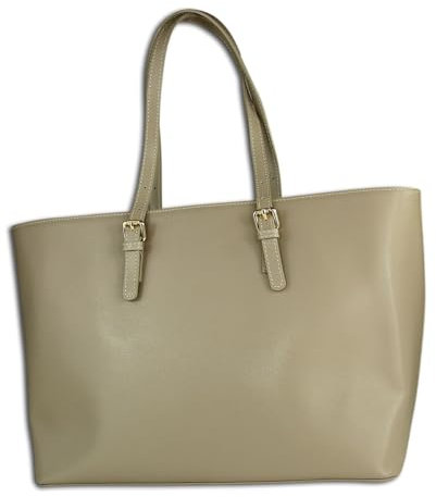 Toscanto Damen Schultertasche Shopper Businesstasche Leder Tasche helltaupe grau OTT127SK Leder Schultertasche