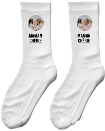 CADEAUX.COM Cadeau Personnalisable - Chaussettes Blanches Personnalisées 37/41 - Idée Cadeau personnalisé - Chaussettes personnalisable