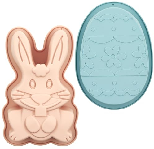 Backen Silikonform Ostern 2 Stück, Ostern Silikonform Hase, Ausstechformen Ostern, Ostern Schokolade Eier Form, Ostereier Backform Kuchenform, für Fondant, Schokolade, Kuchen, Plätzchen