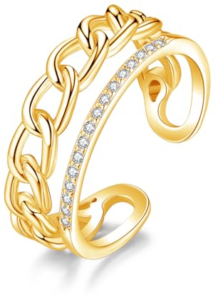 Zolkamery Silber Damen Ringe, 925 Sterling Silber Drei Schicht Infinity Wickelring mit Zirkonia, Einstellbar Minimalistischer Knuckle Ringe, Stapelbare Gold Daumenring Trendy Stapelringe für Party