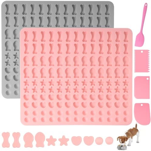 Votoko 2 Stück Backmatte Hundekekse, Silikon Hundekekse Backform 5 Formen in 1 BPA-Frei, Backmatten für Hundeleckerlies mit Teigschaber, Backunterlage Backform für DIY Hundekekse Leckerlis(130 Gitter)