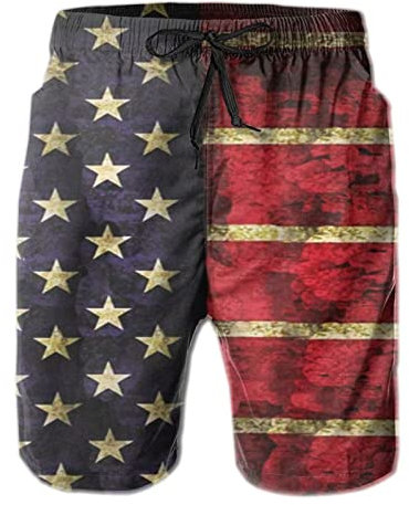 XBMPIUAS Short de Bain pour Homme avec Motif Drapeau américain, Maillot de Bain à séchage Rapide, Short de Plage de Surf d'été avec Poche et Cordon de Serrage