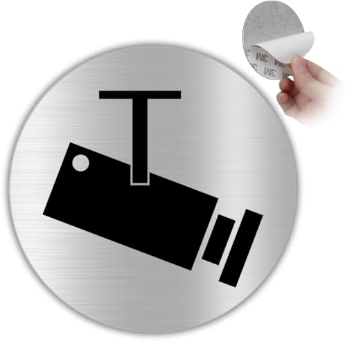 LEIASA | Señal Adhesiva Zona Videovigilada - Diámetro Ø 100 mm - Grosor 0.8 mm - Aluminio - Rótulo de Área Videovigilada - Signo Cámaras de Seguridad - Cartel Adhesivo 3M Zona Vigilada