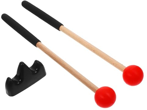 Rote Zungentrommelschlägel 1 Satz mit Halterung, Holzgriff | Holz, Gummi und Abs, Paar Schlagstäbe für Xylophon und Andere Percussion Instrumente, Praktische Ablage