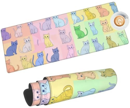 Lindo Alfombrilla Ratón XXL Alfombrilla Raton 1200x600 mm, Gaming Alfombrilla Ratón gato de dibujos animados Alfombrilla Escritorio Grande, Impermeable, Base Antideslizante para Gamers, Oficina -37HDM