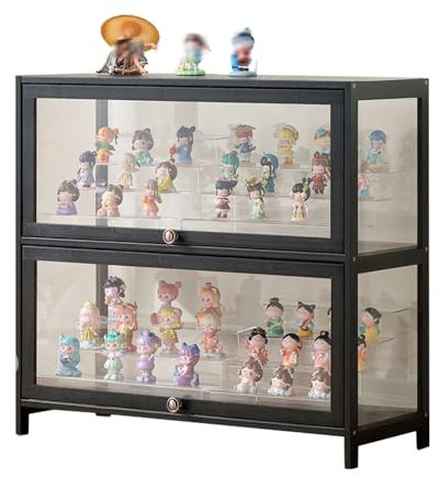 errtsdb 2 Couche Vitrine Transparente Bois, 80x33x73cm Armoire de Collection, Vitrine Salon Vitrine en Verre pour Collection pour Collection De Figurines(Noir/Transparent de Tous Les Côtés)