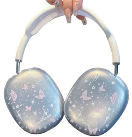 SCJLSDA Schutzhülle für Airpods Max, niedlicher Stern rosa Schmetterling, weiche Schale, Kawaii, transparente Kopfhörer-Schutzhülle für Airpod Max