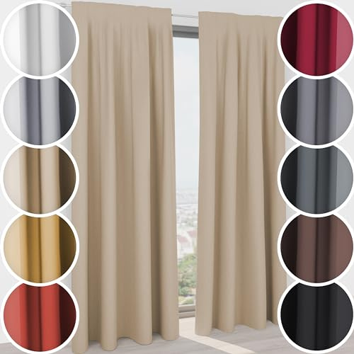 Schuette® Verdunklungsvorhang mit Tunnelband ● Century Black: Safari Trail (Beige) ● 250x130cm Höhe x Breite (1 Stück) ● Blackout Vorhang Verdunkelung Knitterfrei Pflegeleicht Gardine Blickdicht