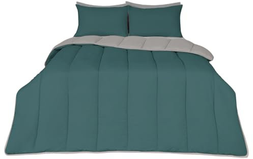 OHS 10.5 Tog Coverless Duvet Double, Reversible Travel Duvet Double Washable Coverless Duvet Summer Camping Duvet Soft Warm Comfy Bedding with Pillowcase, Grey/Teal