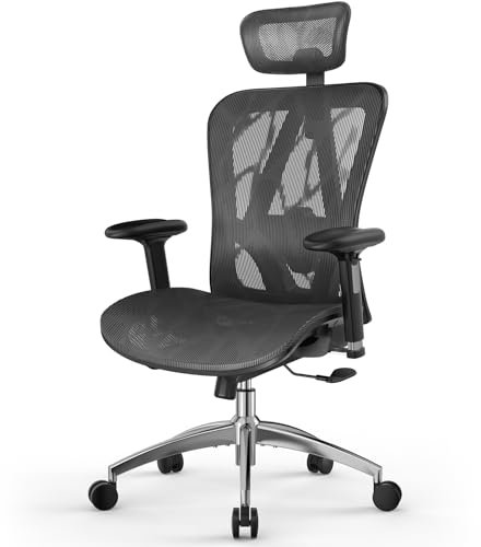 mfavour Ergonomic Office Chair Back Support Mesh Computer Desk Chair with Soft 3D Armrest, Adjustable Headrest and Lumbar Support for Home Office Study Game