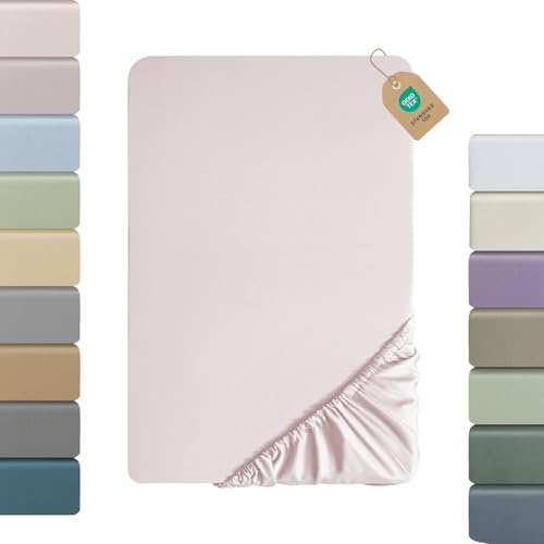 SOULFUL Satin Spannbettlaken 120x200cm Baumwolle Oeko-TEX Altrosa | 100% Langstapelige Baumwolle Kühlend Seidig Luxus Spannbettlaken bis 25cm Matratzenhöhe für Allergiker Geeignet