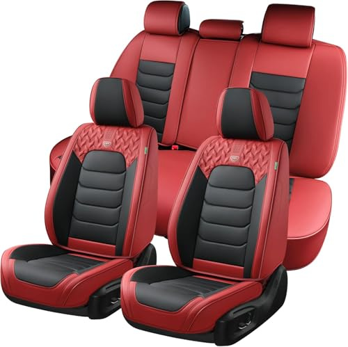 FLORICH Autositzbezüge Komplettset 5 Stück Vorder und Rücksitzbezüge PU-Leder Universel Auto Wasserdichtes Autositzbezug für Limousine, SUV, LKW (Komplettset, Rot&Schwarz)