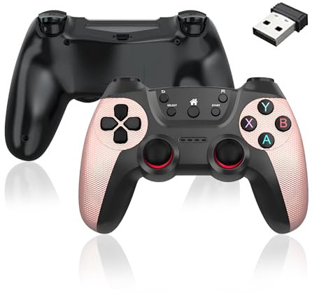 QISHENKOLA Mando inalámbrico Mandos inalámbricos para juegos de2,4 GHz,diseño inteligente de ahorro de energía,combinación de modos digital y analógico,plug and play,mando para PC/Linux (rosa)