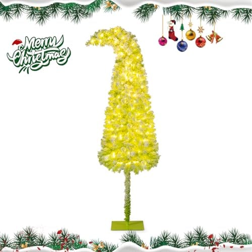 RELAX4LIFE Albero di Natale 180cm, Albero di Natale Artificiale Slim Pre-Illuminato con 120 Luci LED Bianche Calde, Punta Flessibile, Apertura Ombrello e 8 Modalità