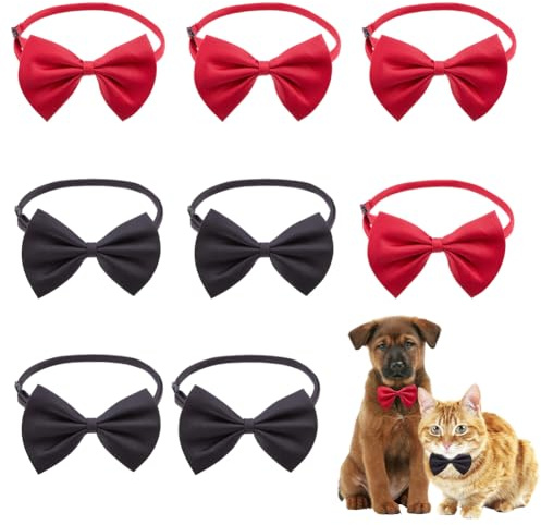 SUPERFINDINGS 8 Stücke 2 Farben Hund Fliege Niedlicher Adjustierbarer Hundehalsband Schleifchen Aus Polyester Katzen Schleifen Für Party Hochzeit Geburtstag Weihnachten Kostüme (Rot&Schwarz)
