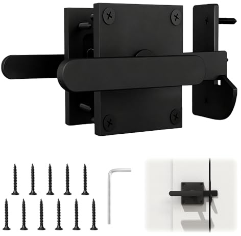 Double Side Gate Latch, Heavy Duty Gate Latch for Wooden Gates, Aluminum Double Side Handle, Gates Hardware for Yard, Fence, Garden, Pool, Backyard, Shed with 11 Screws (Black)