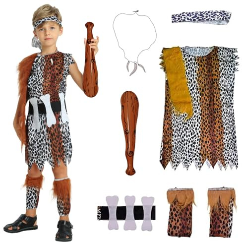 HTTDSLF Disfraz de Cavernícola para Niño y Niña, Troglodita Prehistoria, Caveman Fancy Dress Costume for Children, Disfraz Carnaval Niño