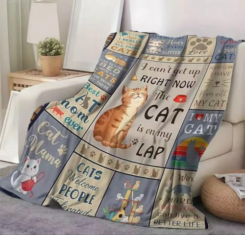KDFSSIPE Kuscheldecke Für Katzen 100x150 cm-Flauschige Flanell-Decke Mit Lustigem Katzen Design Katzenliebhaber & Frauen- Gemütliche Decke Für Couch Bett Sofa Home Decor