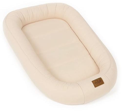 PaLulli® Extra Großes Babynest 100x60 cm Baumwolle | Beidseitig nutzbares Kuschelnest für Babys | Handgefertigt, Atmungsaktiv & Sicher (Beige)