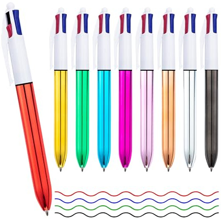 FloraVigo 9-teiliges Vierfarben-Kugelschreiber-Set, 4-in-1 Mehrfarben-Kugelschreiber, 1,0 mm einziehbarer Kugelschreiber, geeignet für Büro und Studium, Schüler und als Geschenk für Kinder.