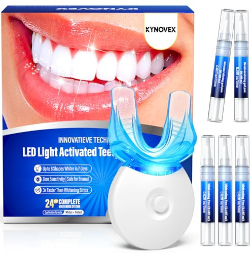 Zahnaufhellungsset mit LED-Licht – 3 Whitening-Gel-Stifte + 2 Desensibilisierungs-Gel-Stifte – 35% PAP-Aufhellungsformel – Zahnbleaching für zu Hause – Sichtbar weißere Zähne in 7 Tagen (Minze)
