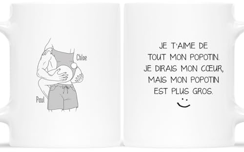 Cadeau Plus Mug Personnalisé Prénom - Je T'aime de Tout Mon Popotin - Idée Cadeau Anniversaire et Mariage, mug couple amoureux, tasse personnalisable saint valentin, tasse amoureux (Modèle #1)
